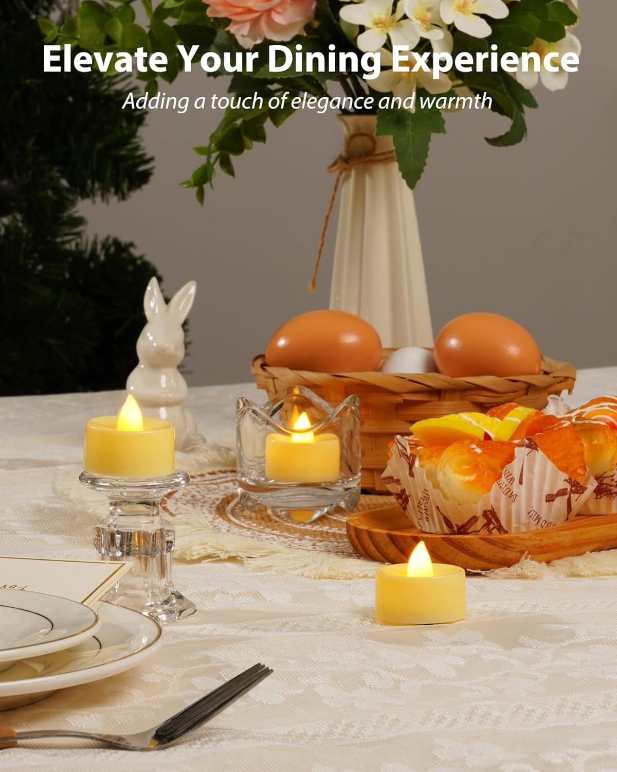 FLYNGO 12 Pcs LED Tea Light Candles, Flameless, Smokeless LED Diyas, Decorative Acrylic Candle
