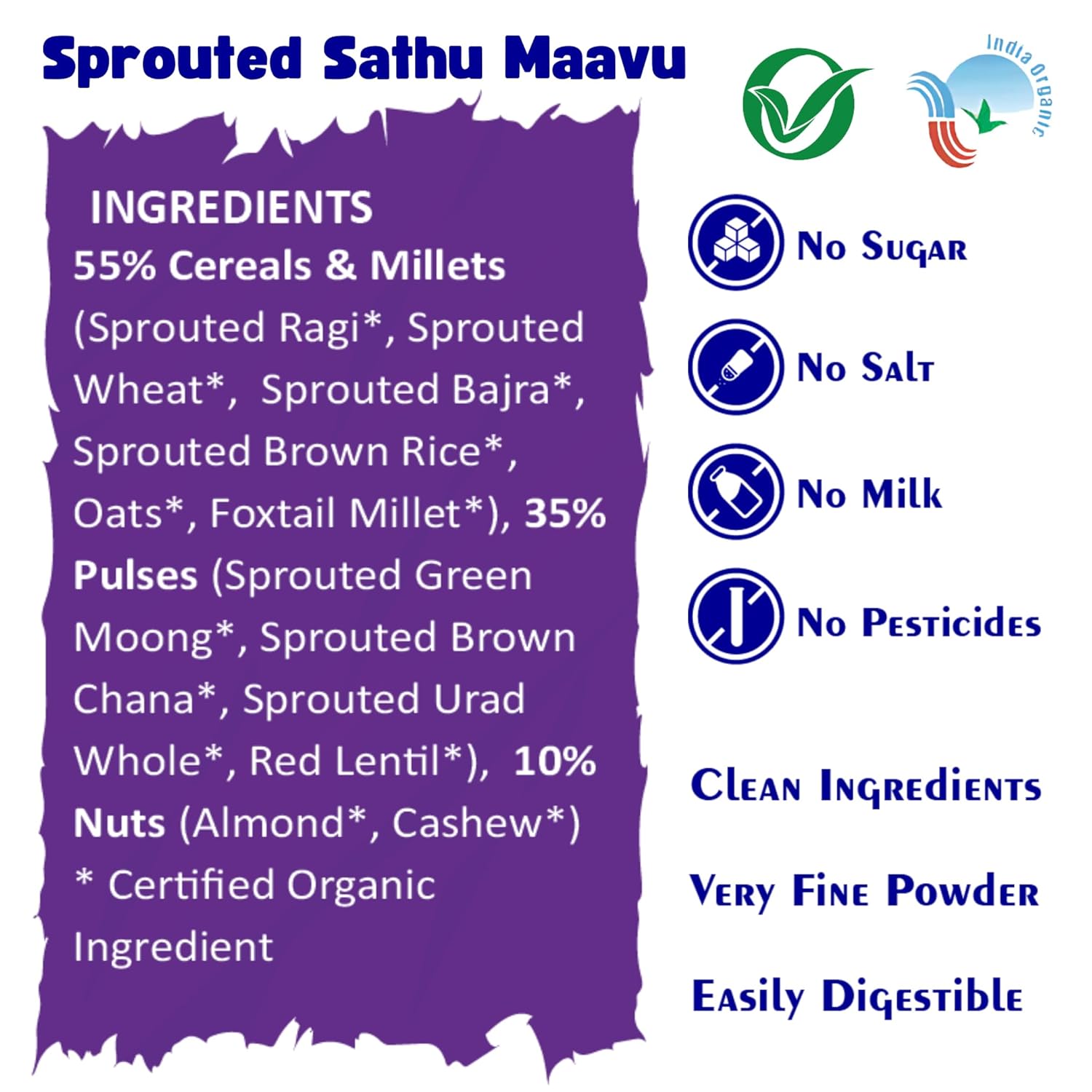TummyFriendly Foods Certified Organic Sprouted Sathu Maavu Mix - 200G