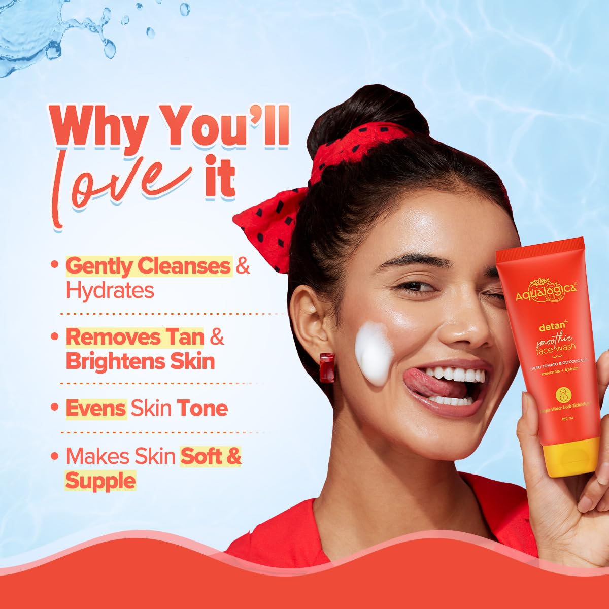 Aqualogica Detan+ Smoothie Face Wash with Glycolic Acid & Cherry Tomato-100ml