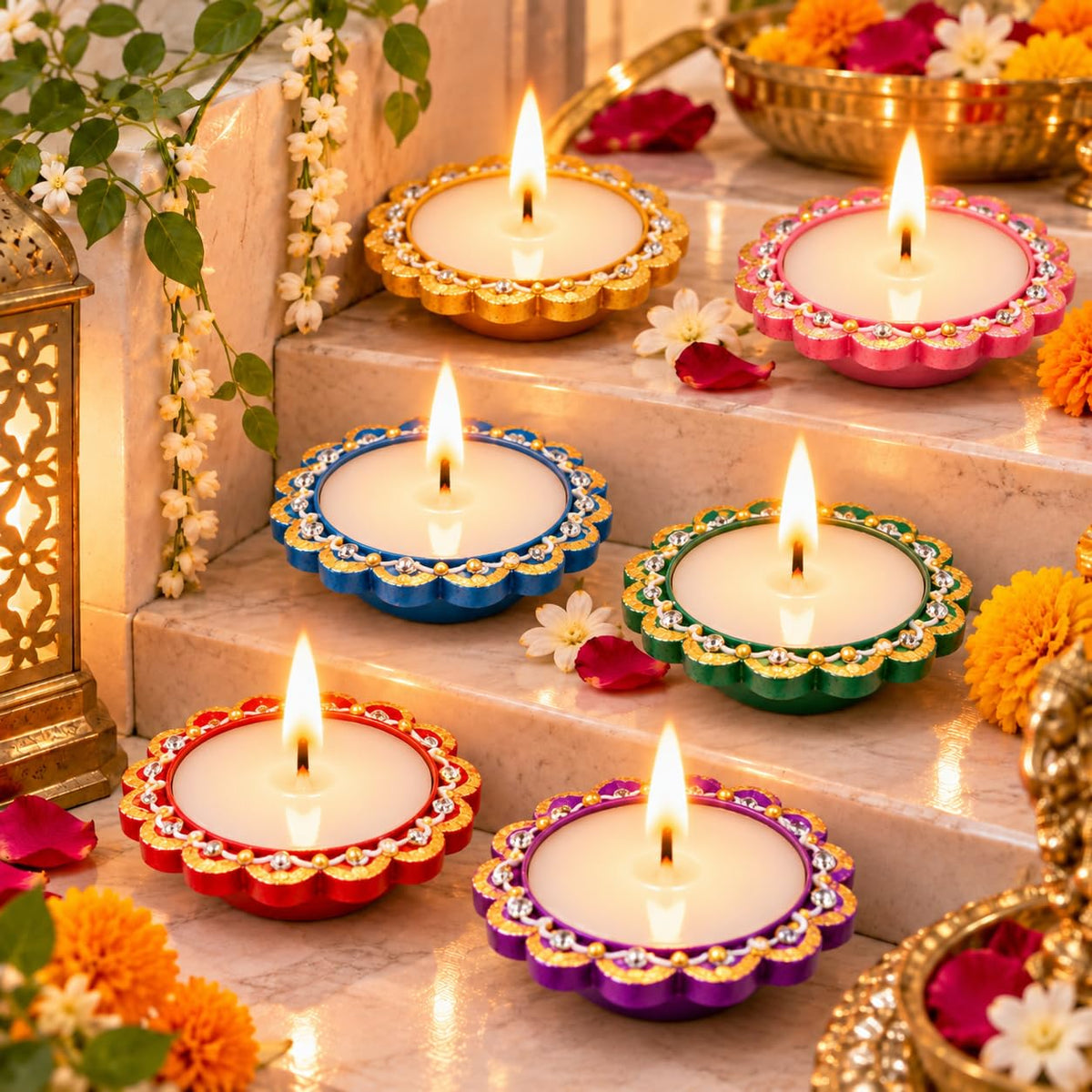DIVAYANSHI Terracotta Diya with Wax Filled Pack of 6