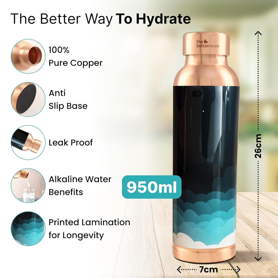 The Better Home Copper Water Bottle 1 Litre