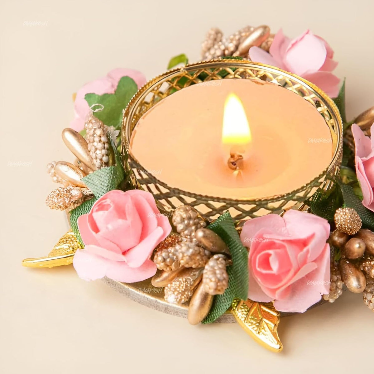 Divyakosh Metal Flower Tea Light Holder Set of 6