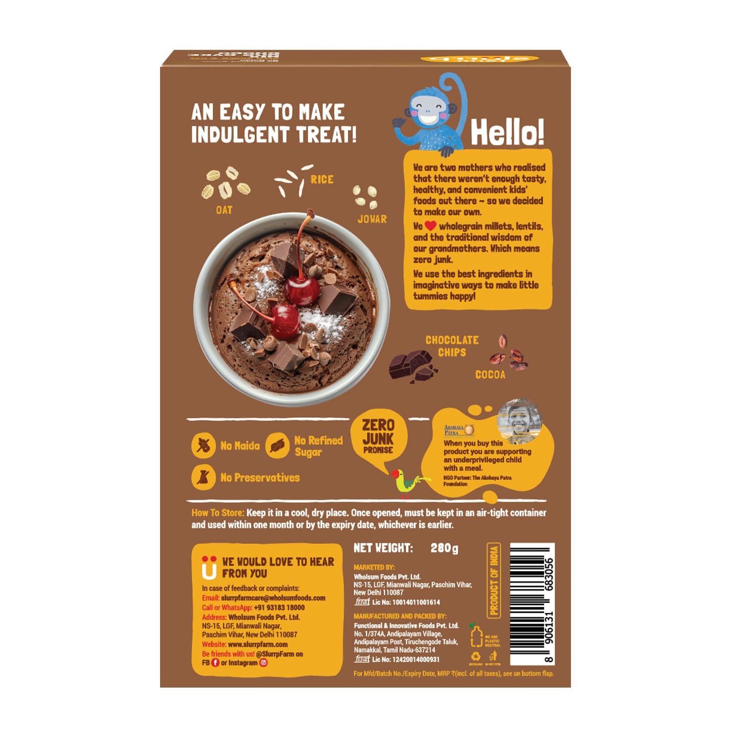 Slurrp Farm NO Maida Choco Mug Cake Mix - 280 G