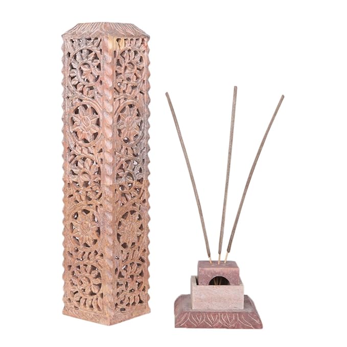 KC KULLICRAFT Marble Jaali Work Incense Holder/Agarbatti Stand with 6 Incense Sticks, Lavender Fragrance (11-Inch, Beige)