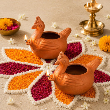 Handmade Clay Duck Diya for Pooja Set of 2