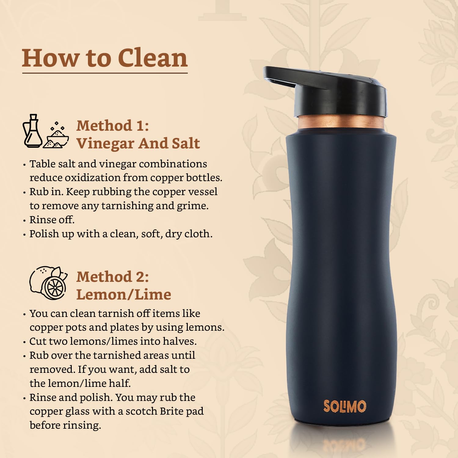 Solimo Copper Leak-Proof Powder Coating Sipper Bottles | 950 ml | Pure Copper | Coca Cola Color | Daily Wellness Sipper Bottle