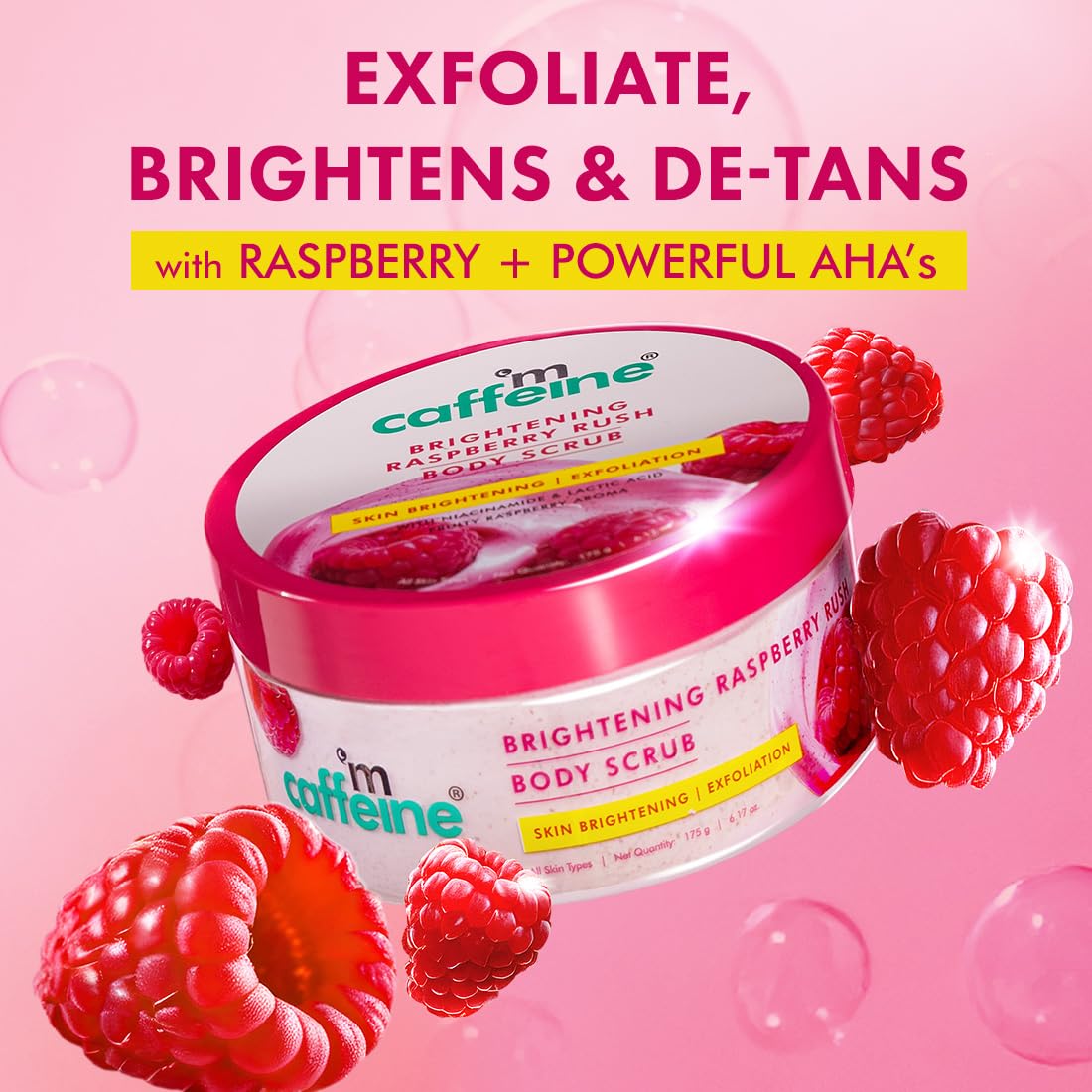 mCaffeine Brightening Raspberry Body Scrub | Tan Removal  175g