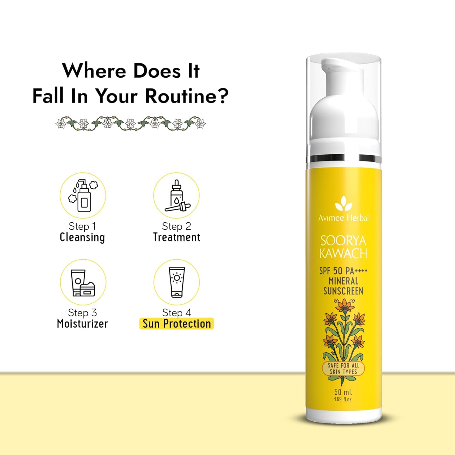 AVIMEE HERBAL Soorya Kawach SPF50 PA++++ Mineral Sunscreen  50Ml