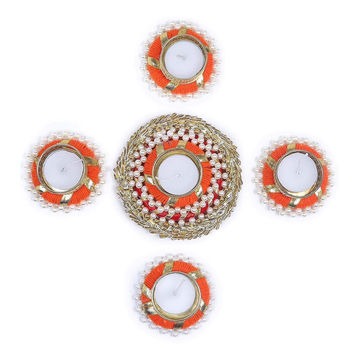 TIED RIBBONS Set of 6 Florals Tealight Candle Holders for Home Decorations Diyas
