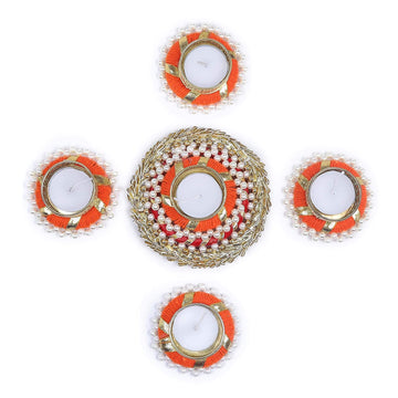 TIED RIBBONS Set of 6 Florals Tealight Candle Holders for Home Decorations Diyas
