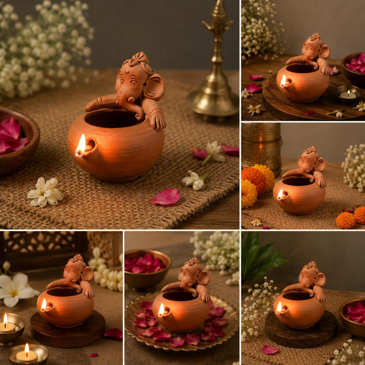 Handmade Ganesha Diya for Pooja Set of 2