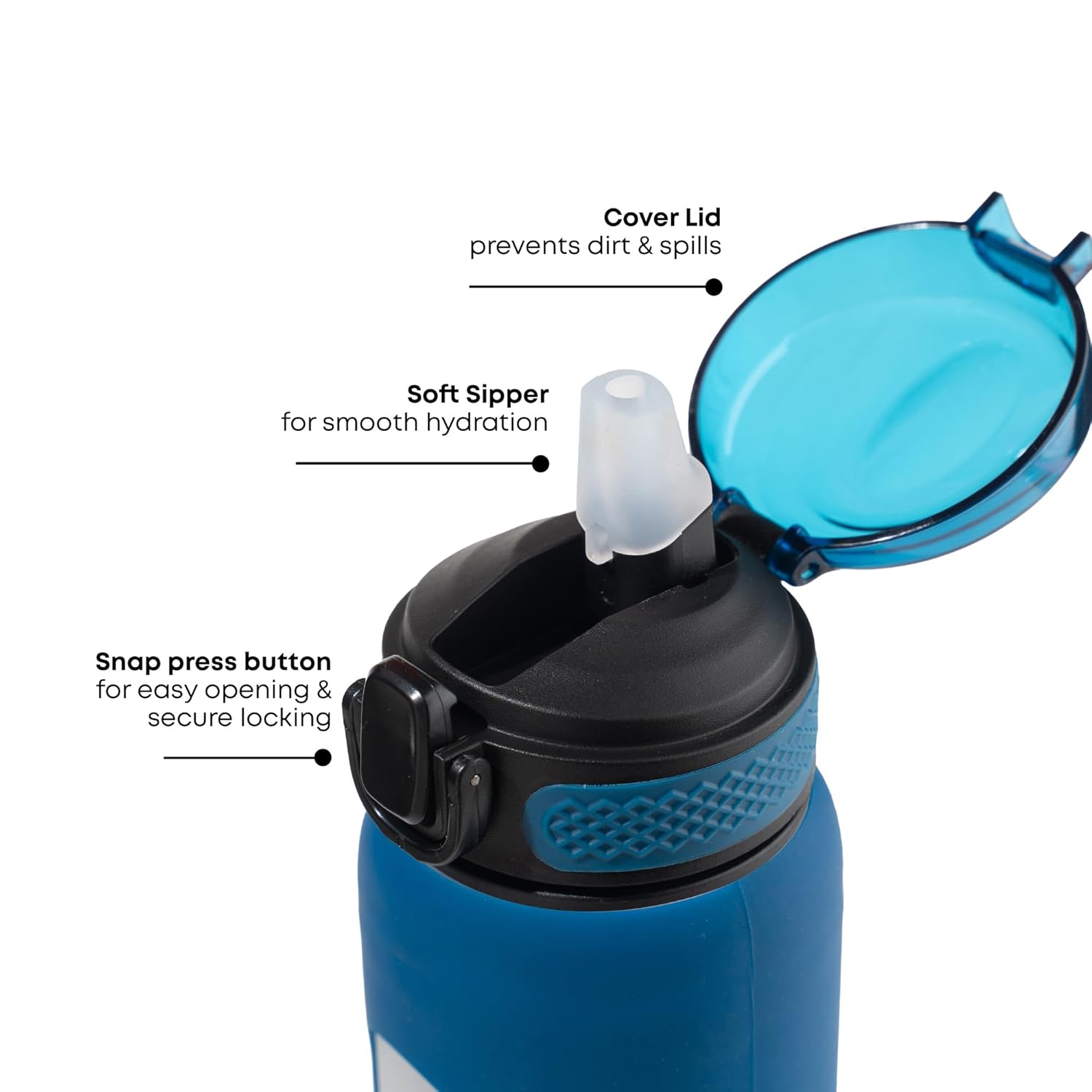 TintBox 1 Litre Motivational Borosilicate Glass Sipper with Silicone Sleeve, Time Markings, Leak-Proof (Lunar Blue)