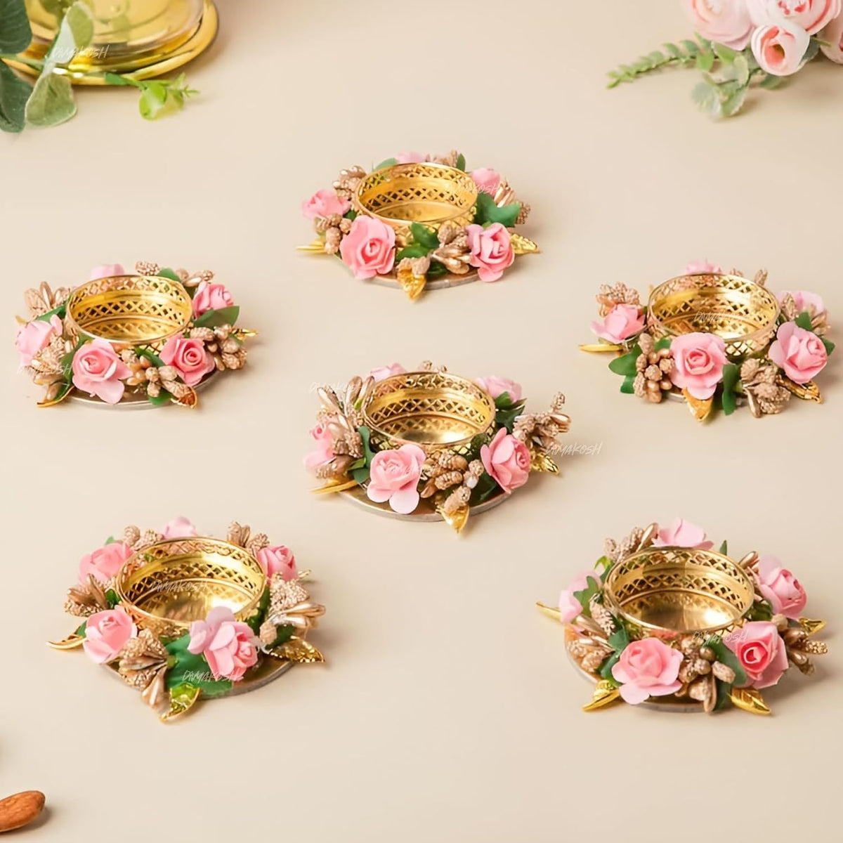 Divyakosh Metal Flower Tea Light Holder Set of 6