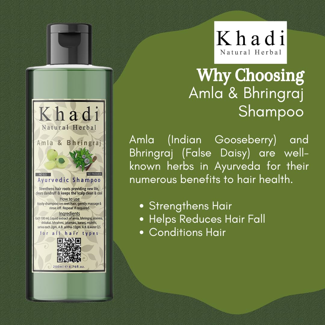 Khadi Natural Herbal Amla Bhringraj Shampoo For Men And Women 200ml