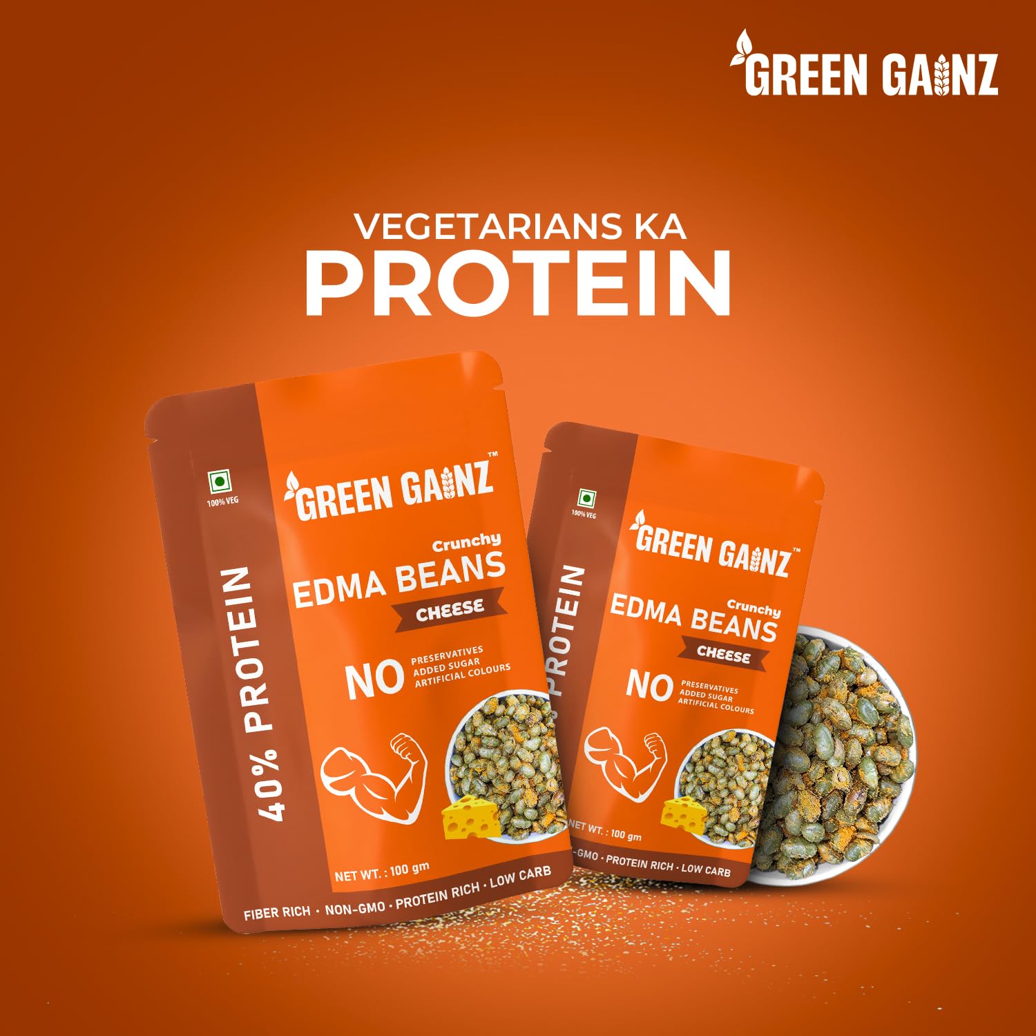 Green Gainz Roasted Edamame Cheese Flavour 100gm