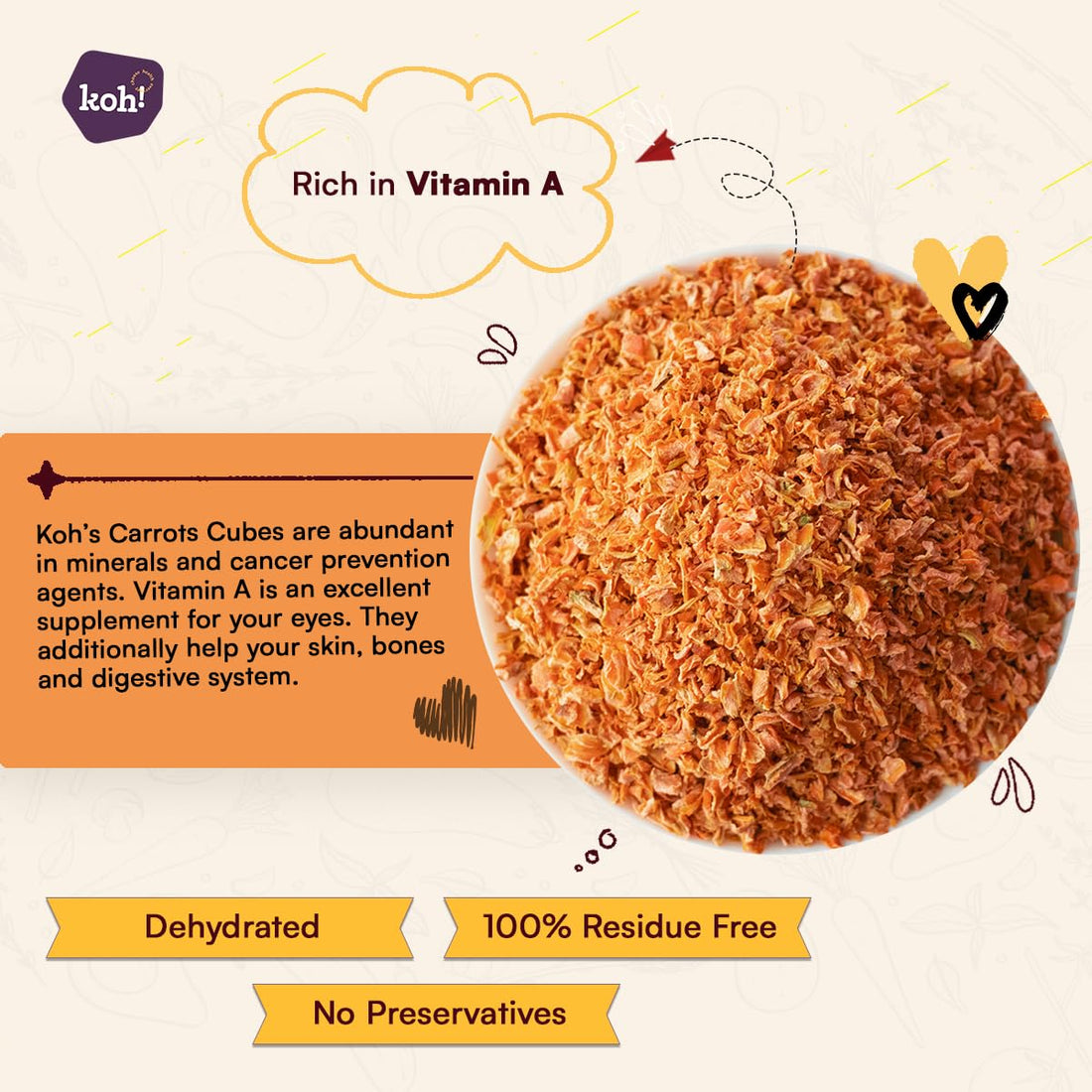 KOH Dehydrated Carrot Cubes 