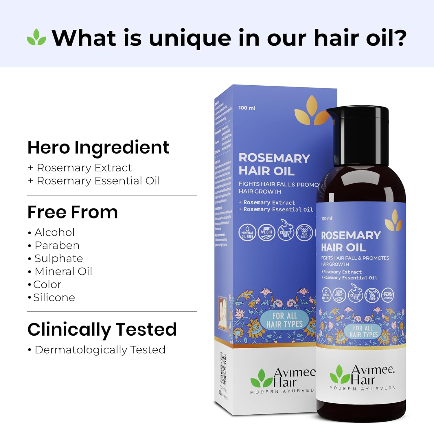 Avimee Herbal Rosemary Hair Oil | Mineral Oil Free | 100mL