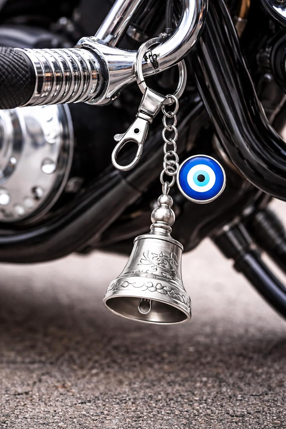 AutokraftZ Silver Guardian Bell with Tibetan Keychain for Motorcycle & Bike - Silver