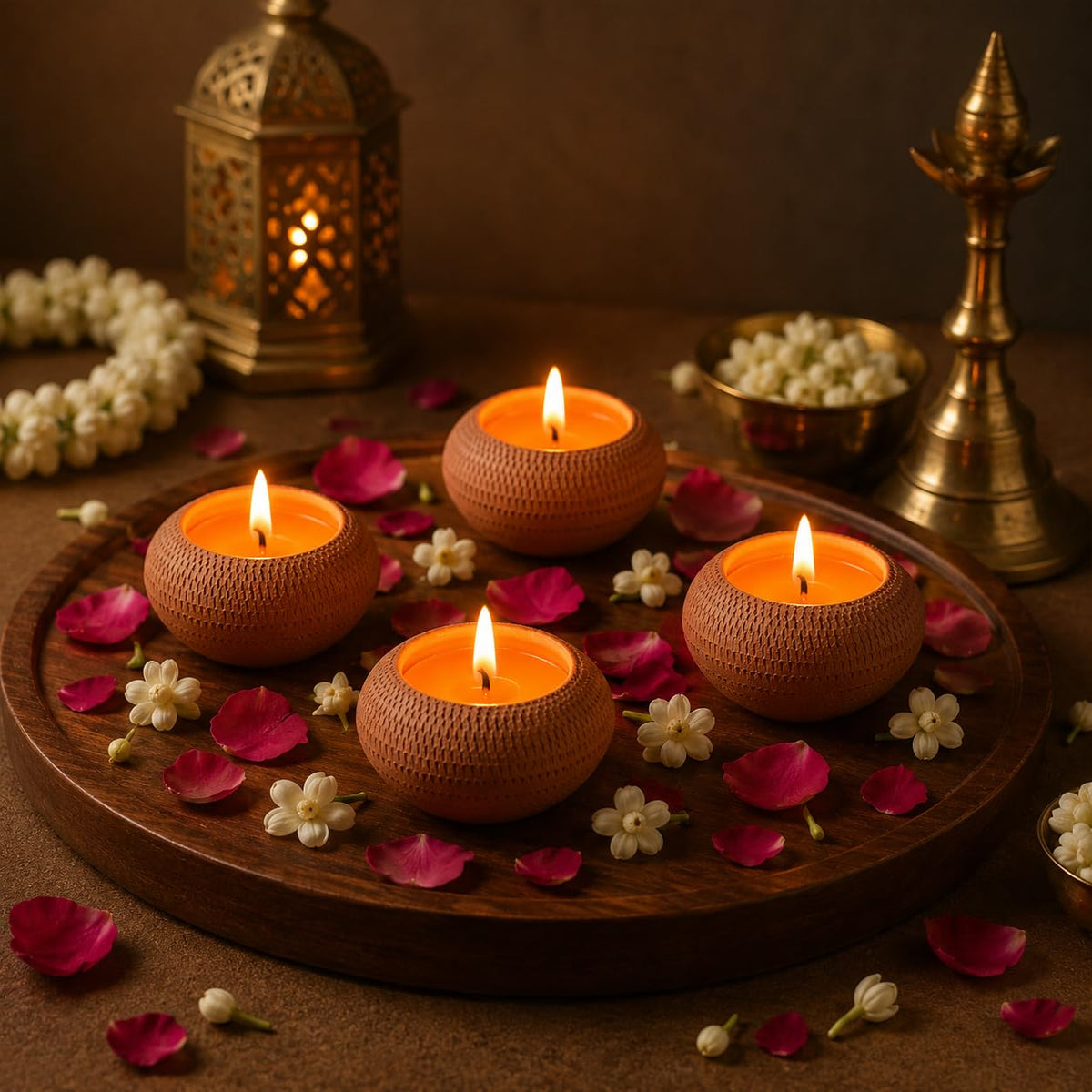 Handmade Textured Diya for Pooja | Set of 4