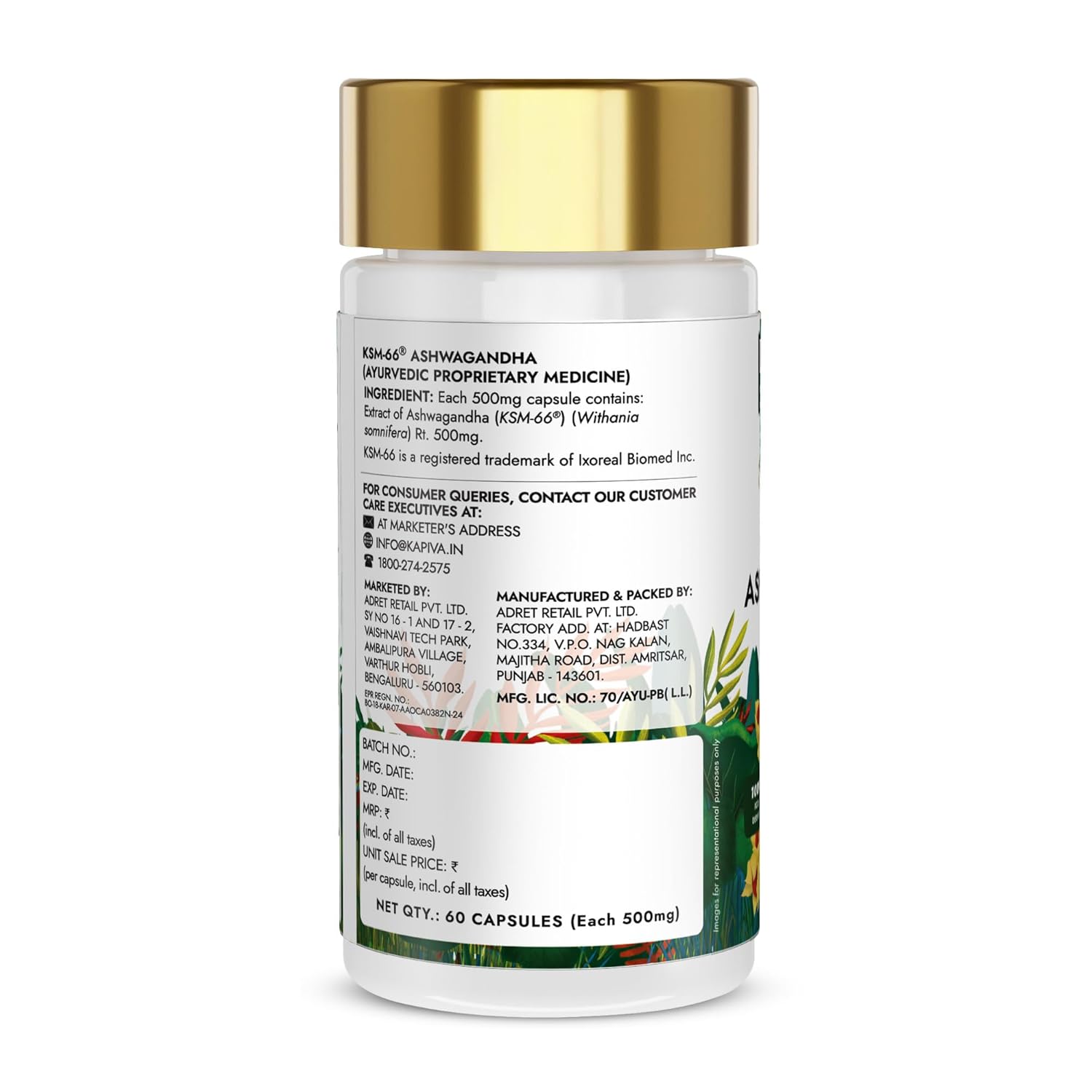Kapiva KSM-66 Ashwagandha (500mg) |60 Veg Capsules