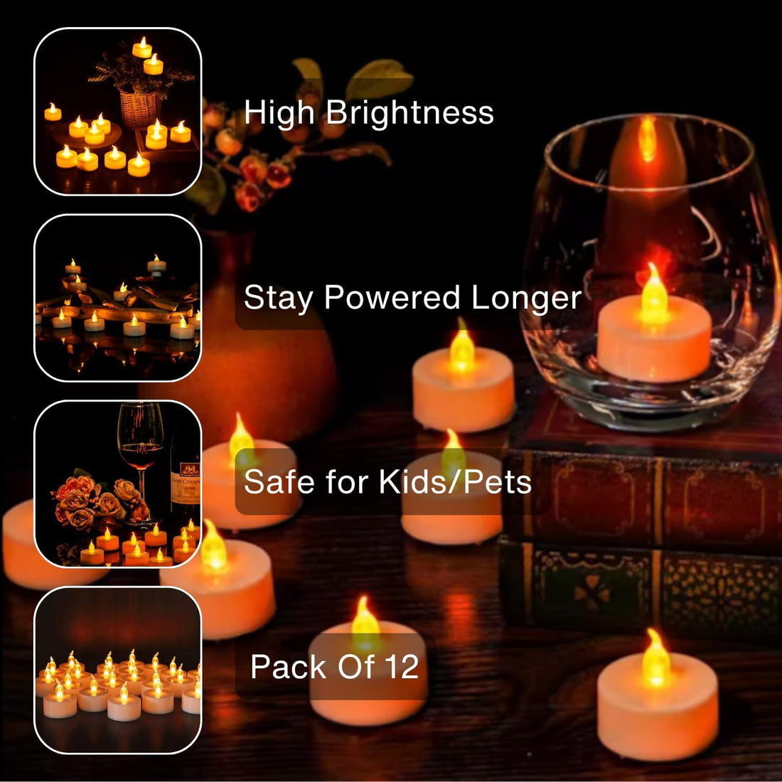 FLYNGO 12 Pcs LED Tea Light Candles, Flameless, Smokeless LED Diyas, Decorative Acrylic Candle