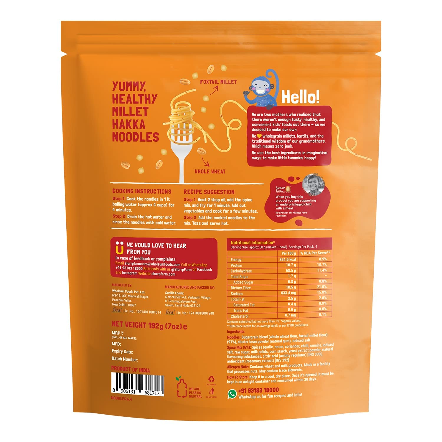 Slurrp Farm No Maida Millet Noodles - 195 G