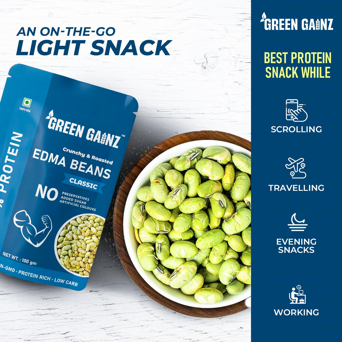 Green Gainz Roasted Edamame Classic Flavour – 100gm