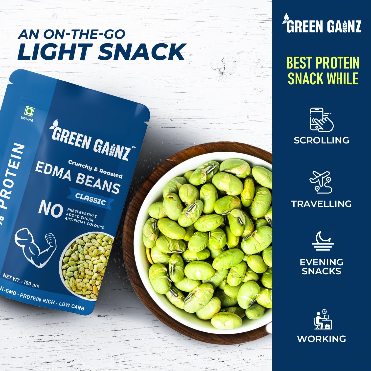 Green Gainz Roasted Edamame Classic Flavour – 100gm