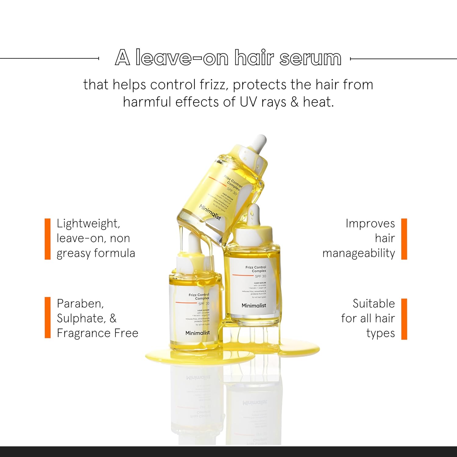 Minimalist Anti-Frizz Hair Serum SPF 30 With Keratin, Argan Oil & Ceramides for Dry Hair| 50 ml
