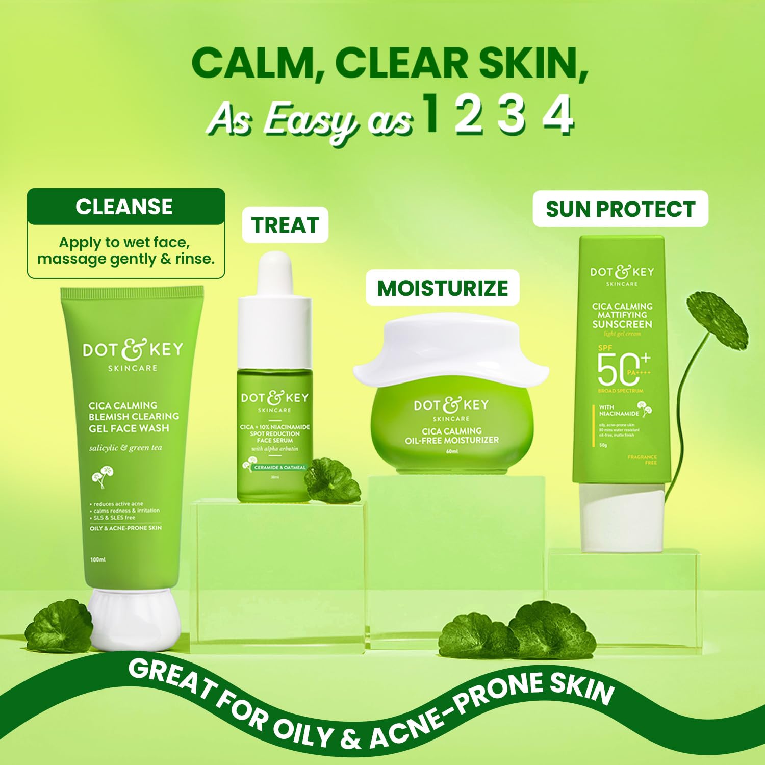 Dot & Key CICA Face Wash for Acne Prone Skin, 2% Salicylic Acid with Green Tea