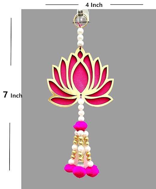 Divyakosh Handmade Wall Decor Lotus with Pom-Pom Style (Set of 8 Pcs), Hanging for Home Decor,Diwali Decor, Wedding and All Festival Decor | Lotus Hangings for Home Decoration |