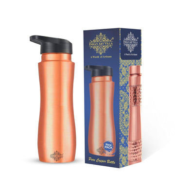 INDIAN ART VILLA Pure Copper Sipper Bottle - 1 Litre