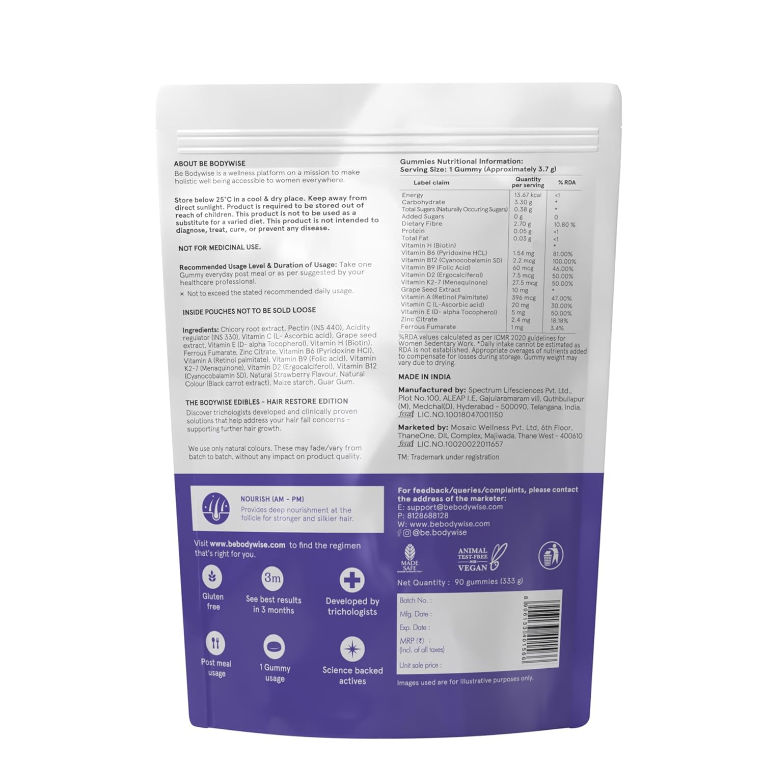 Be Bodywise Biotin Hair Gummies for Stronger, Shinier Hair & Nails