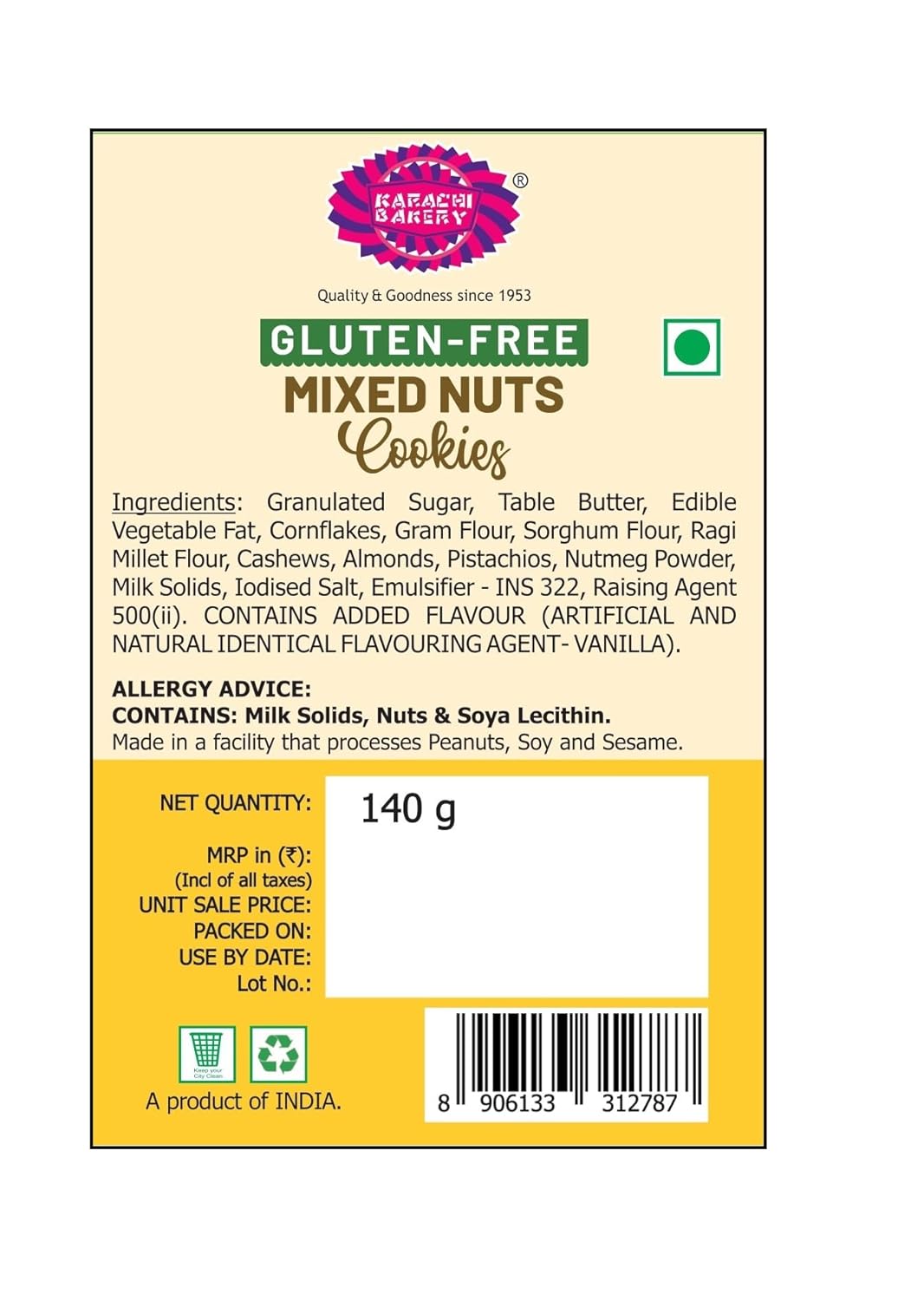 Karachi Bakery Gluten Free Mixed nut Cookie 140G