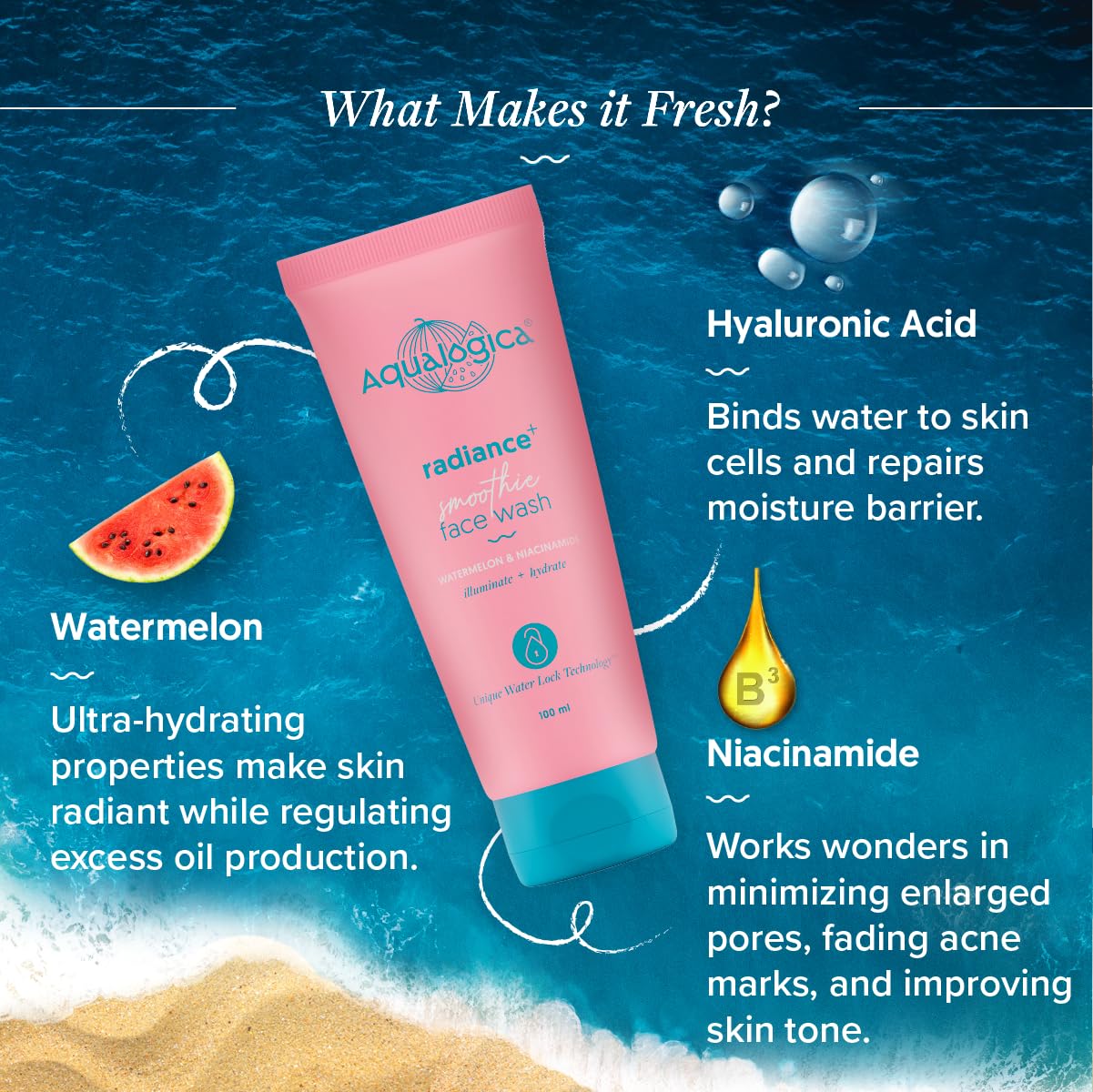 Aqualogica Radiance+ Smoothie Face Wash with Watermelon & Niacinamide-100 ml