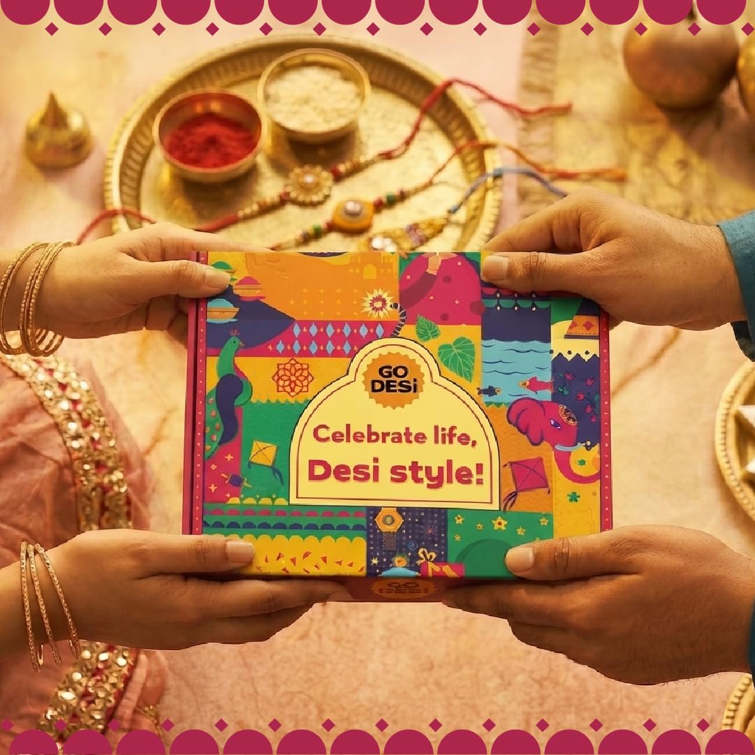 GO DESi Rakhi Set For Brother - 18 Items | Fun Gift Box | Evil Eye Stone Rakhi