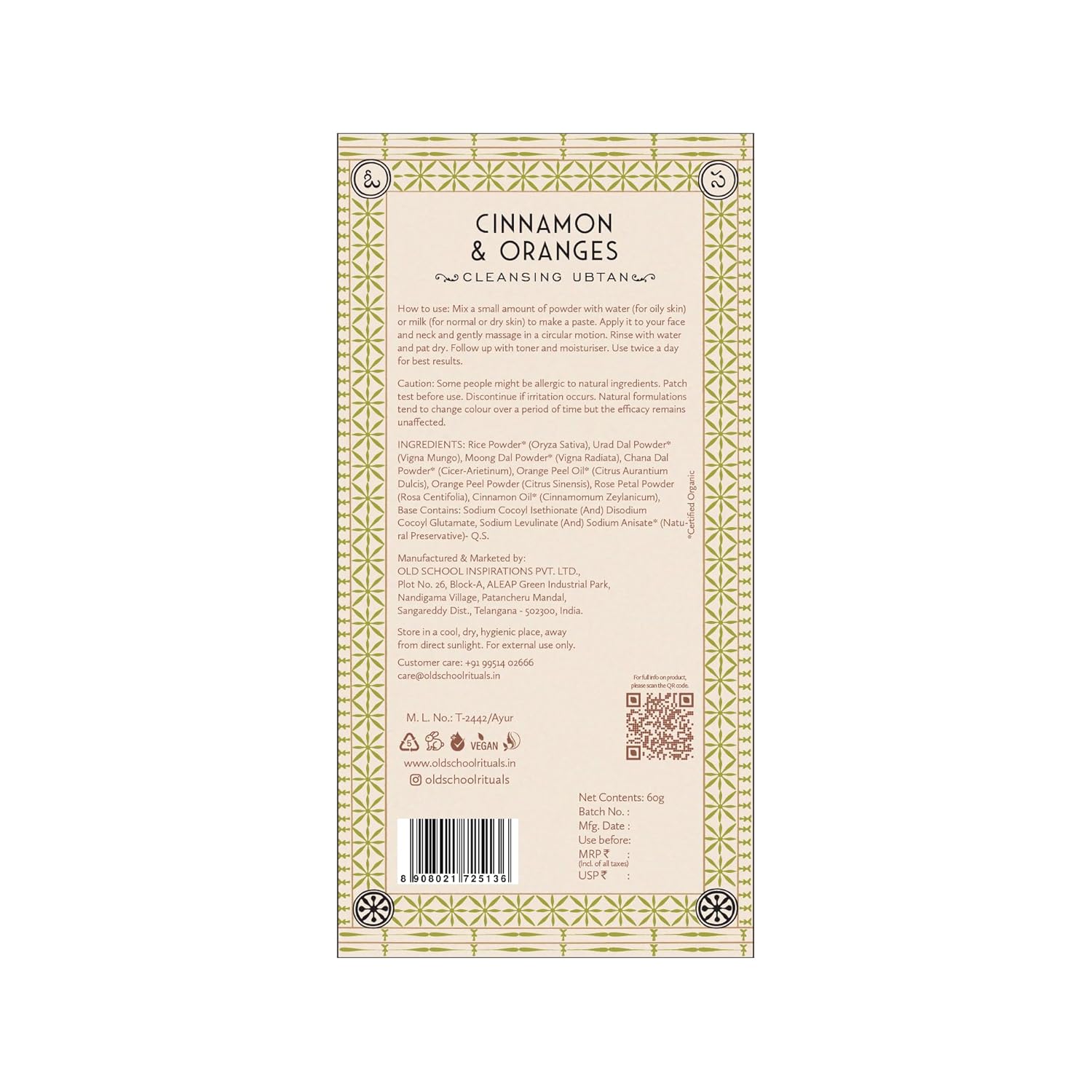 Old School Rituals Cinnamon & Oranges Cleansing Ubtan | 60 g