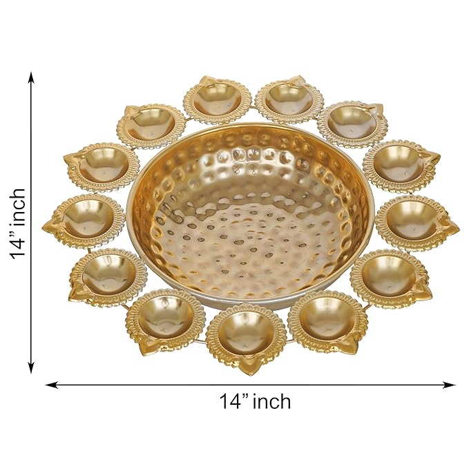 Gold Urli Bowl with Lotus Diya for Festive Home Décor