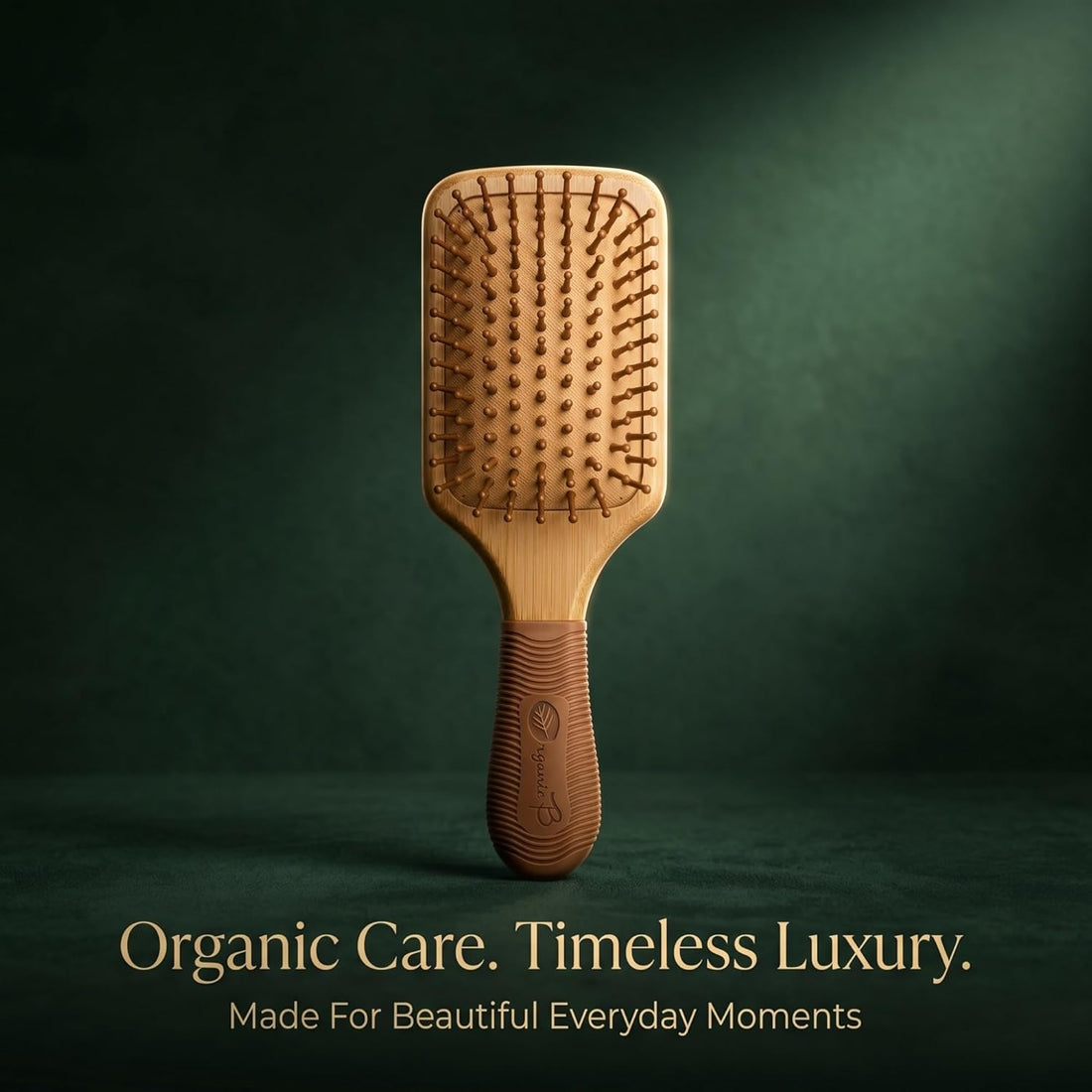 Bamboo Paddle Hair Brush with Rubber Handle – Eco-Friendly Wooden Detangler for Wet & Dry Hair