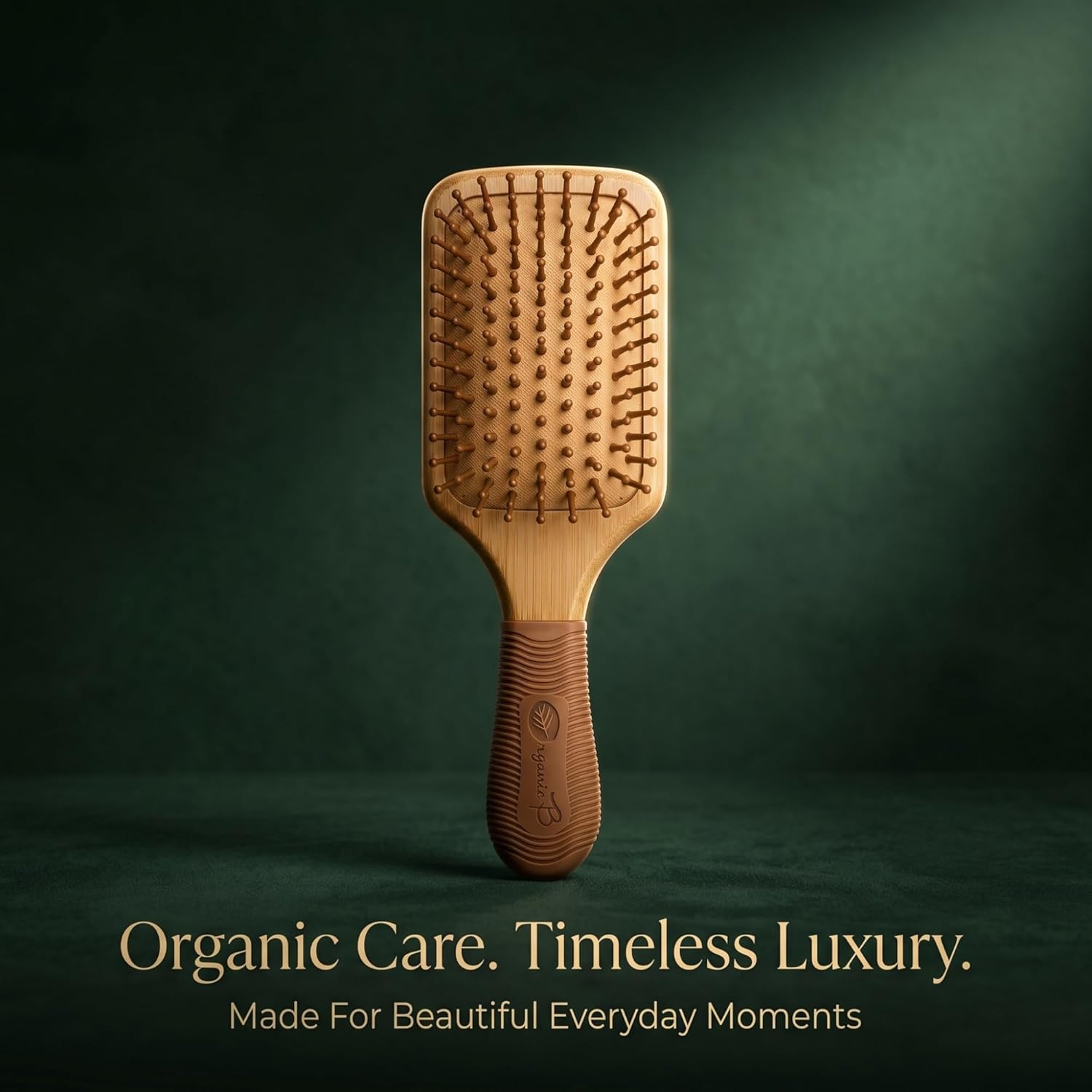 Bamboo Paddle Hair Brush with Rubber Handle – Eco-Friendly Wooden Detangler for Wet & Dry Hair