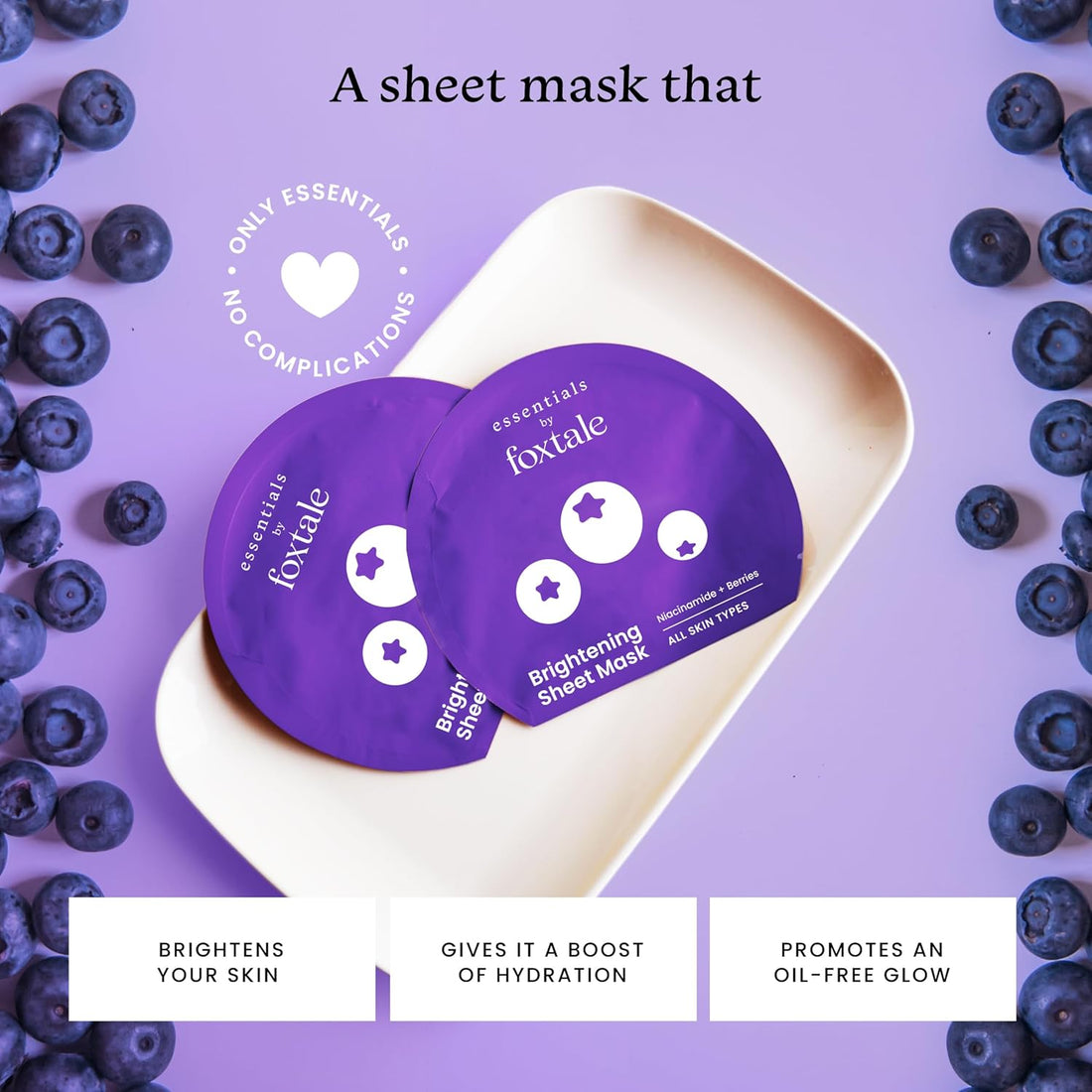 Foxtale Brightening Sheet Mask with Niacinamide and Berries for Bright Skin, Men & Women, 26g
