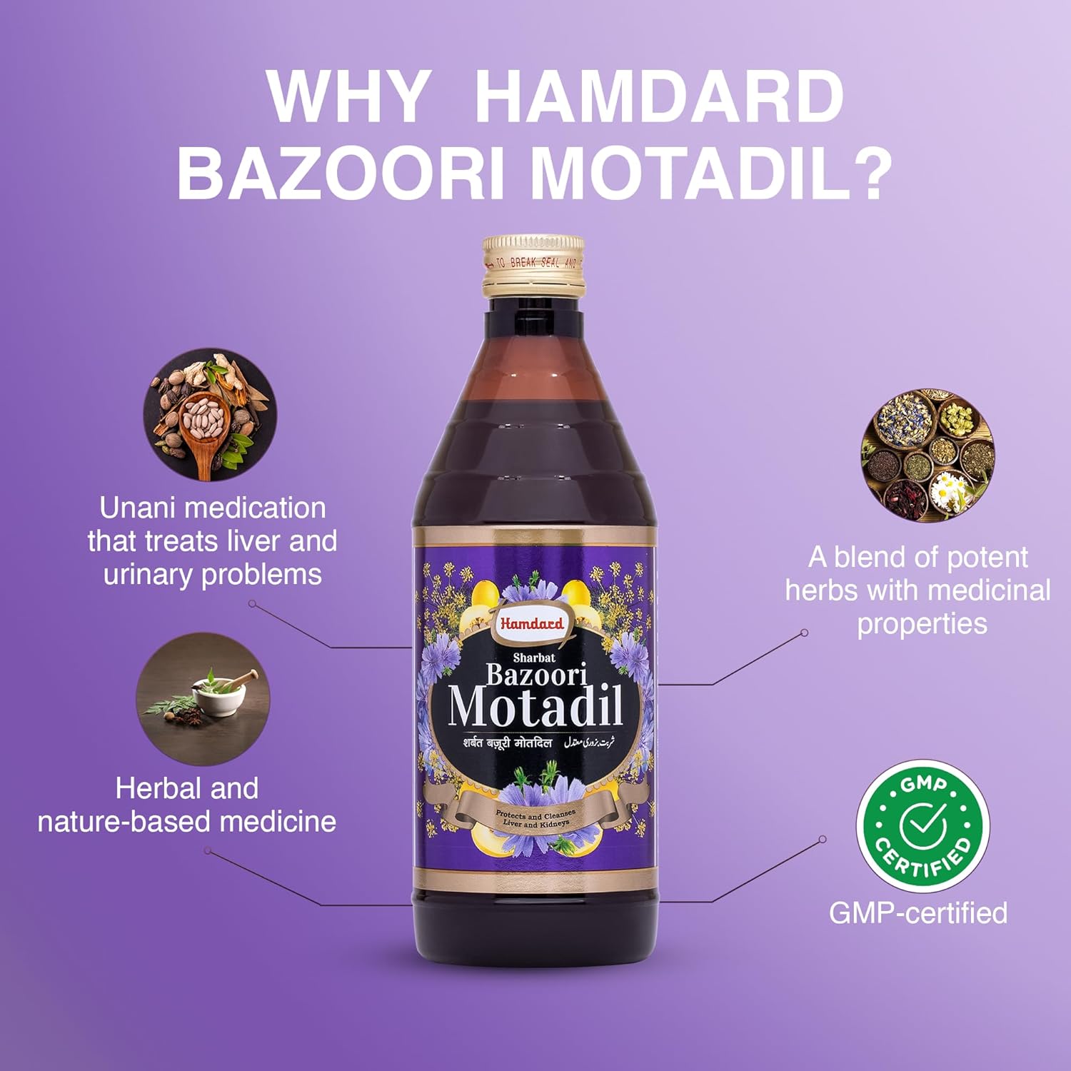 Hamdard Sharbat Bazoori Motadil | 500 ML | Pack of 2