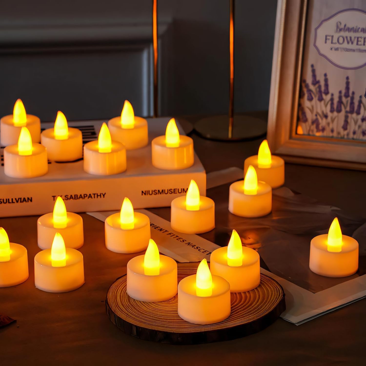 FLYNGO 12 Pcs LED Tea Light Candles, Flameless, Smokeless LED Diyas, Decorative Acrylic Candle