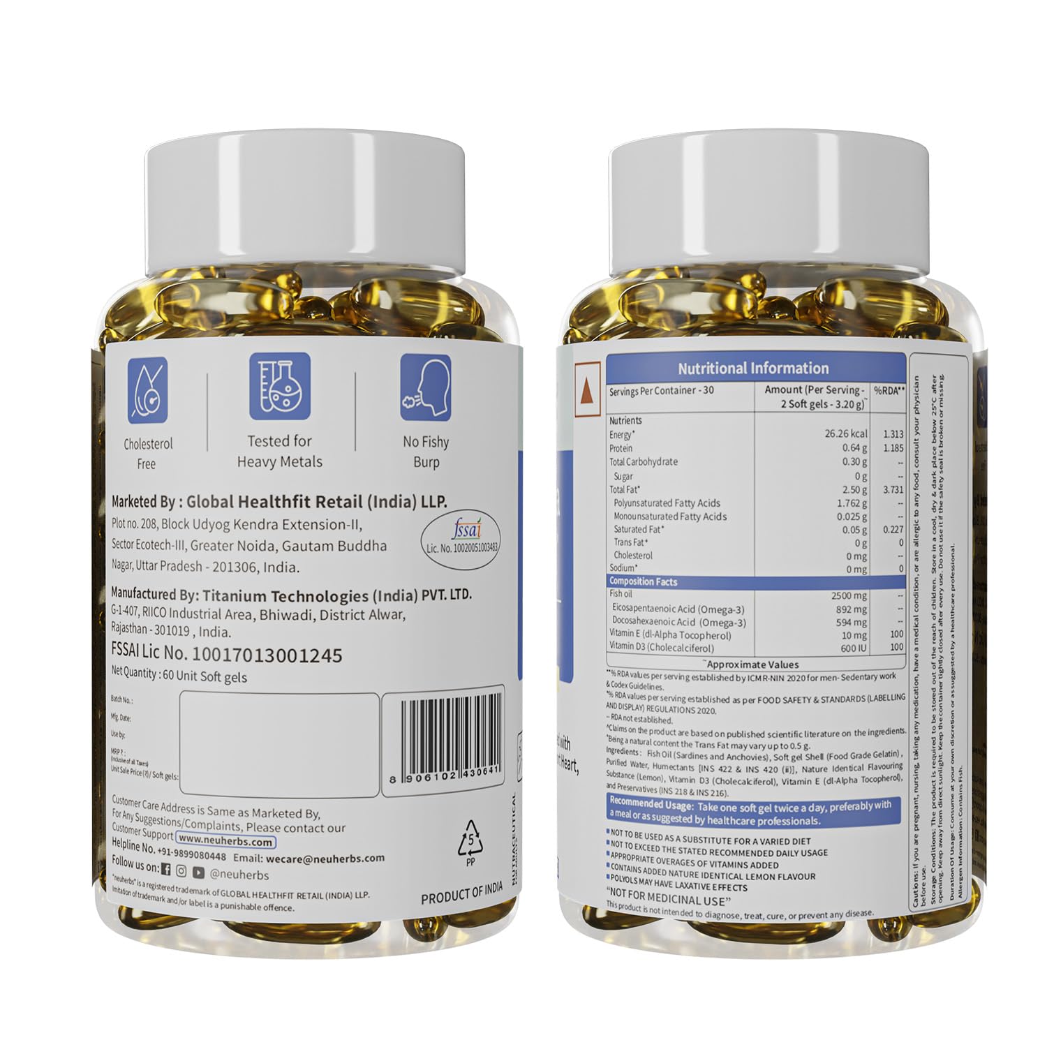 Neuherbs Deep Sea Omega 3 Fish Oil  60 Softgel