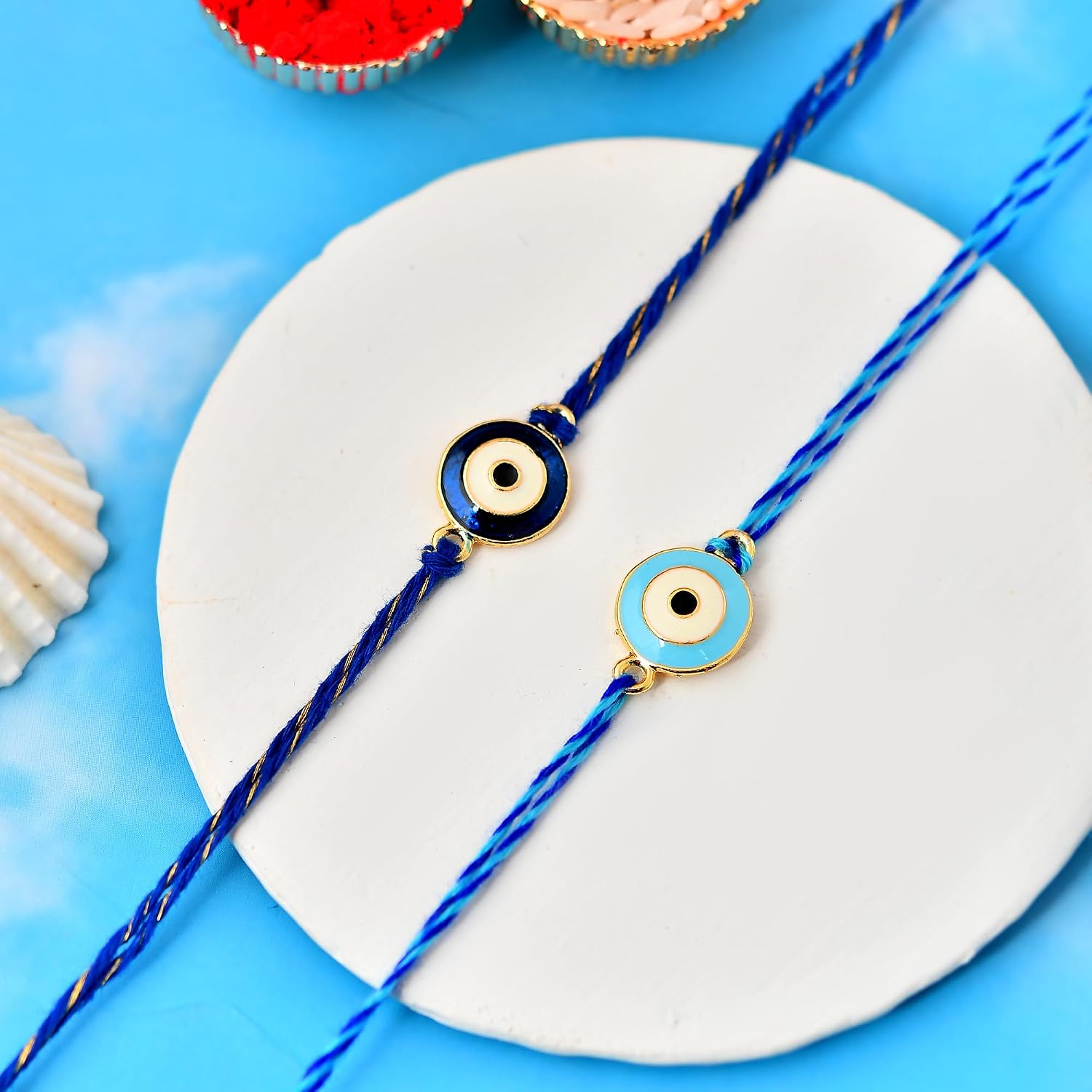 CraftVatika Rakhi Set of 2 Blue Evil Eye Designer Thread Bracelet Rakhi
