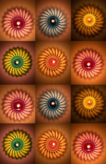Indian Karigar 12pcs Diwali Diyas - Colourful 3D Reflection Diya For Decor