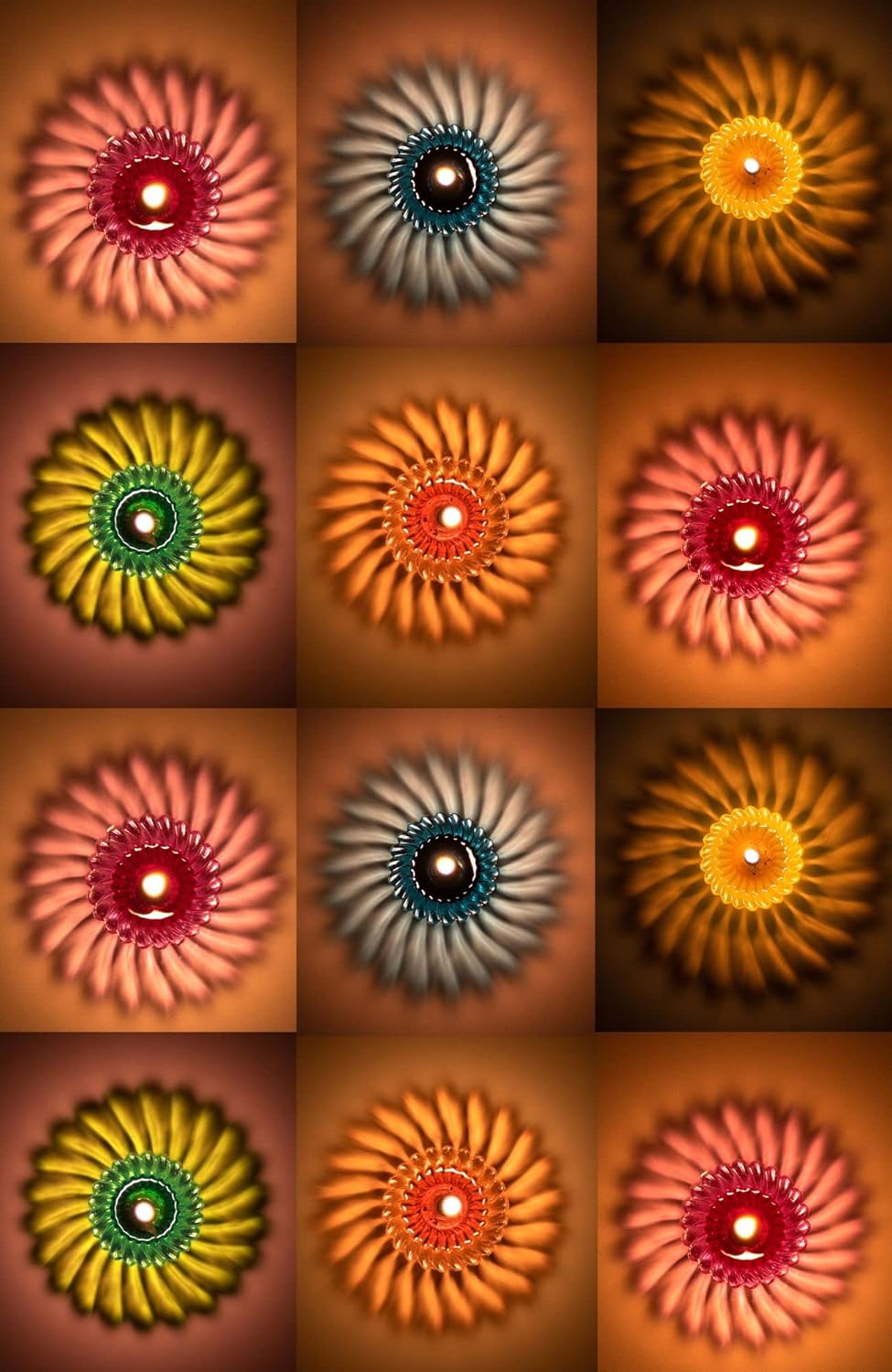 Indian Karigar 12pcs Diwali Diyas - Colourful 3D Reflection Diya For Decor