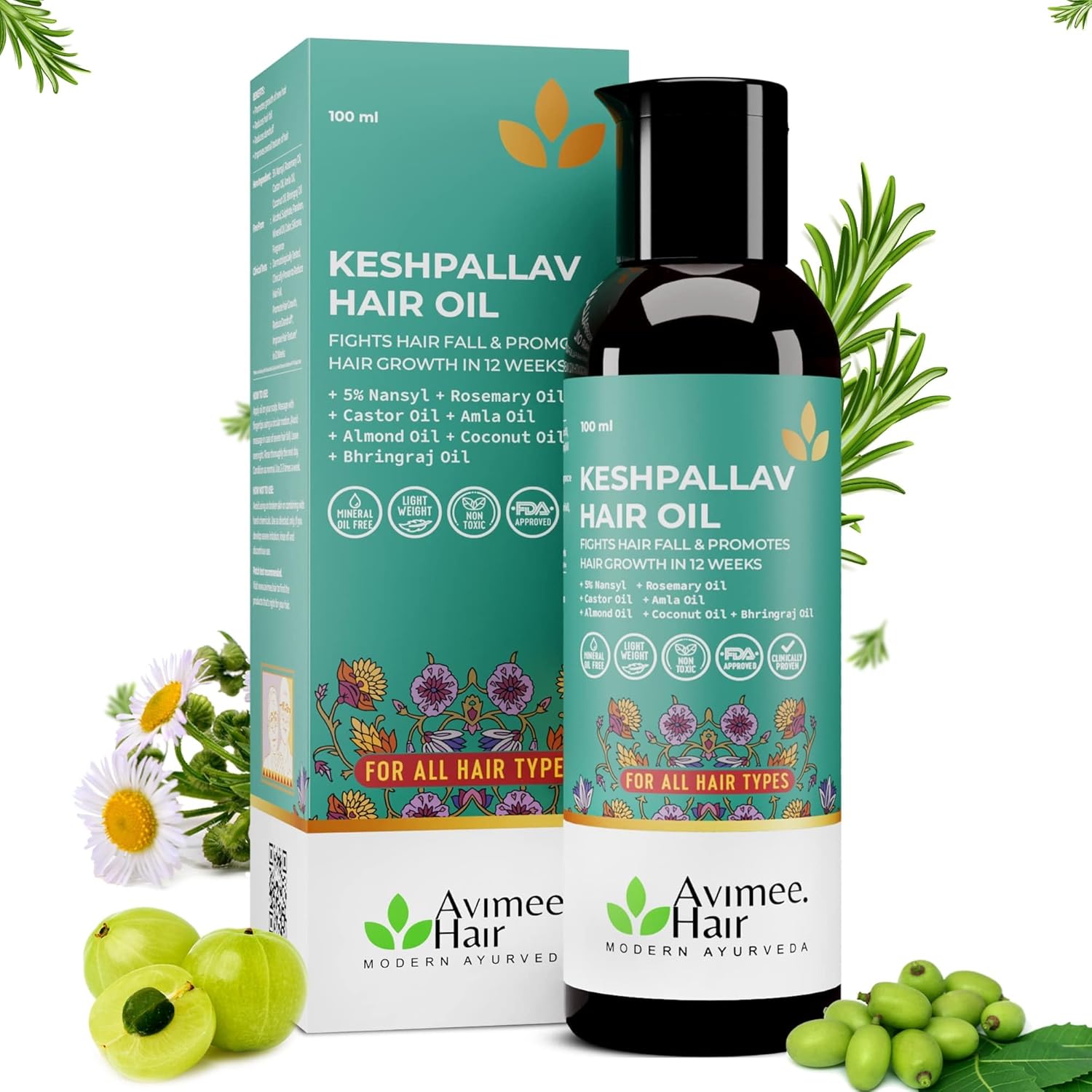 Avimee Herbal Keshpallav Hair Oil For Men & Women | Reduces Hair Fall 100ml