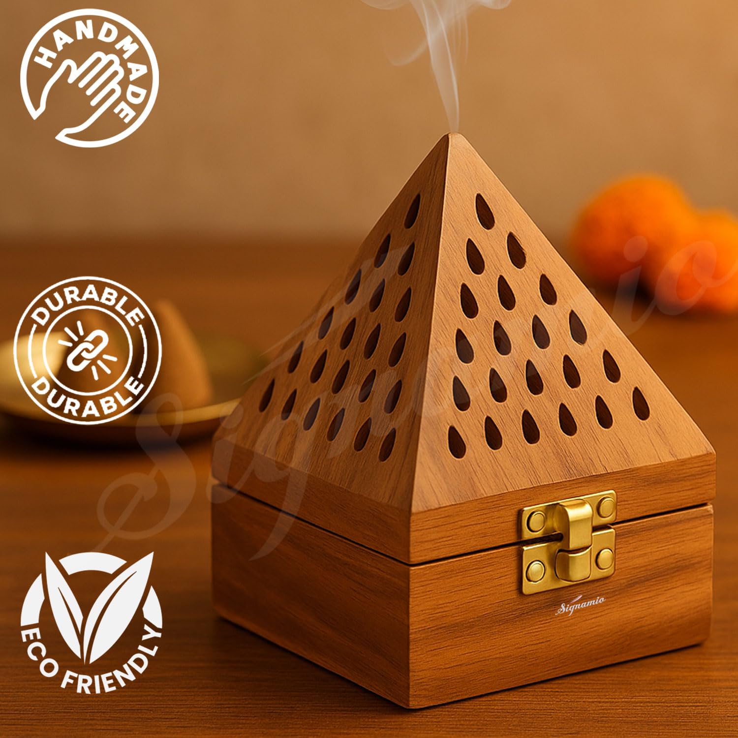 SIGNAMIO® Wooden Sambrani Dhoop Stand Incense Holder
