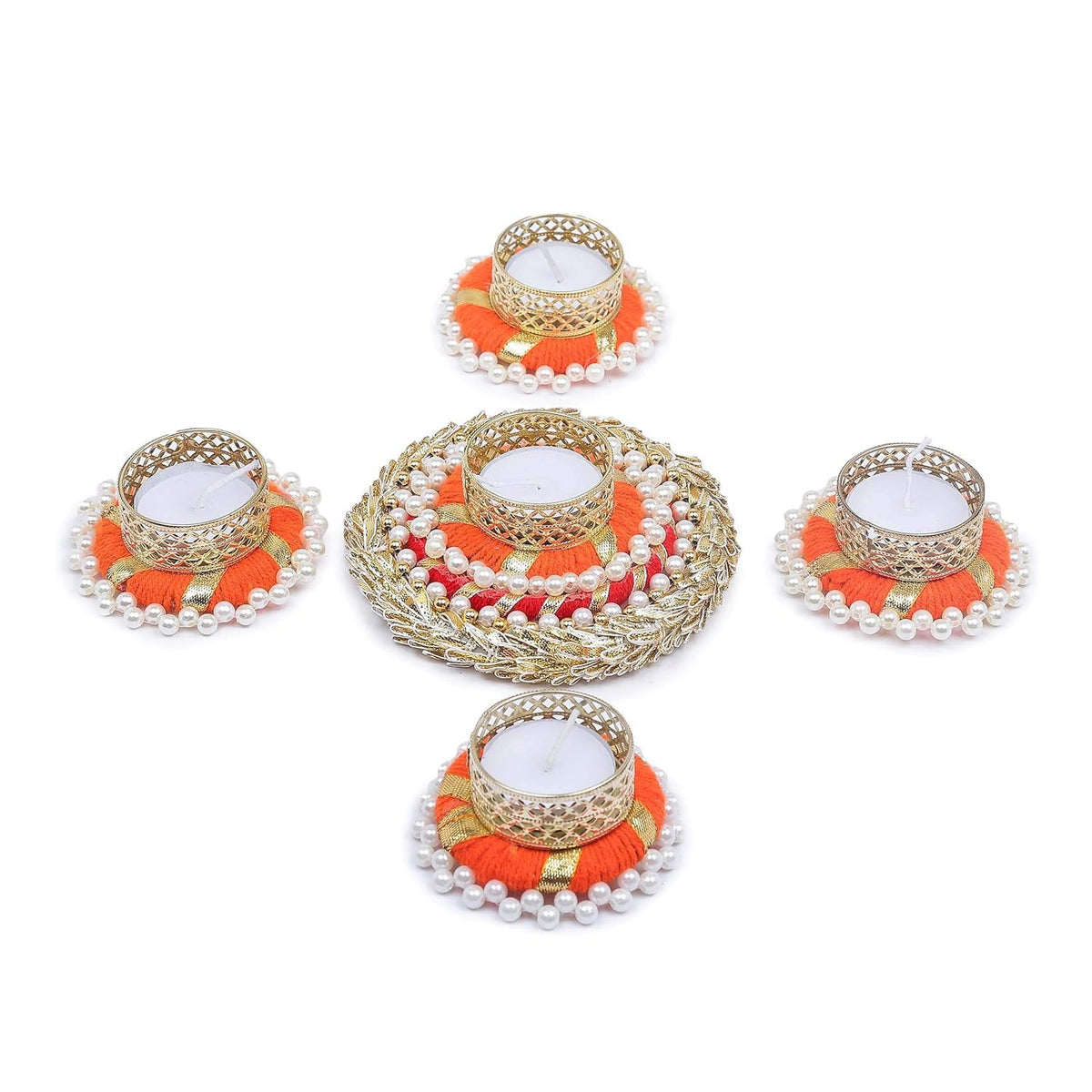 TIED RIBBONS Set of 6 Florals Tealight Candle Holders for Home Decorations Diyas